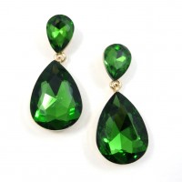 Emerald Crystal Teardrop Statement Dangle Earrings